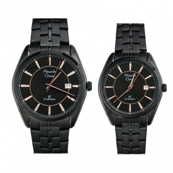 Alexandre Christie AC 8578 Full Black Rosegold Tick Couple